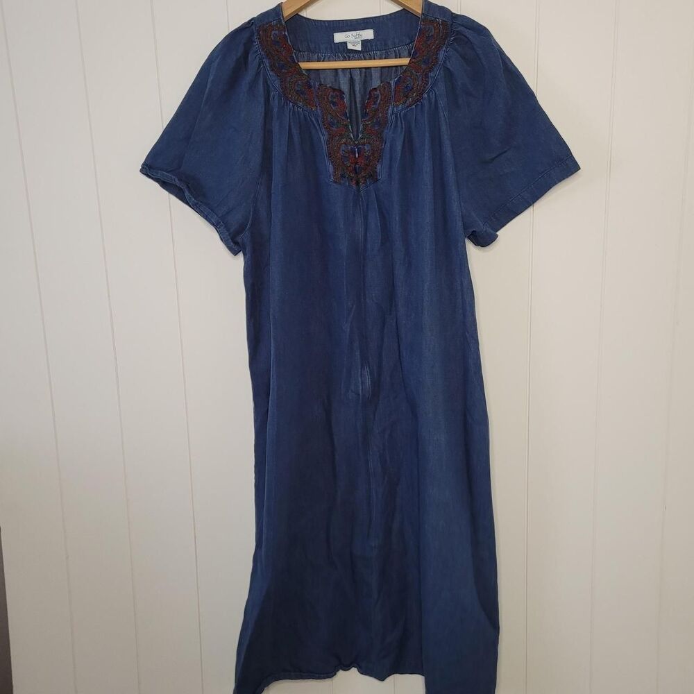 Go Softly Patio Denim Embroidered Zip-Front Dress women's size large